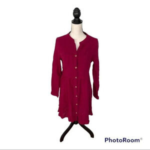 Heyson Button Front Boho Cotton Dress Long Sleeve or Roll Half Sleeve Large